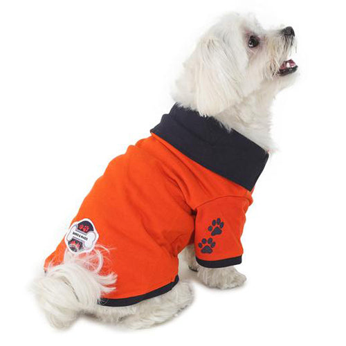 Cute adorable dog wearing a polo t-shirt by Barks and Wags