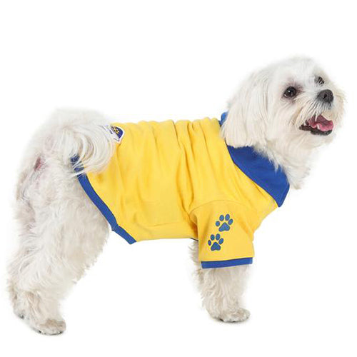 Cute dog wearing a stylish yellow t-shirt by Barks and Wags