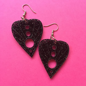 Glittery Black Planchette Earrings
