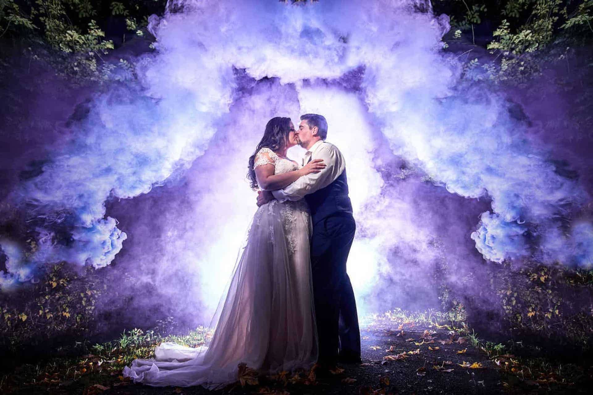 Color Smoke Bomb Photography Ideas - Couple Wedding