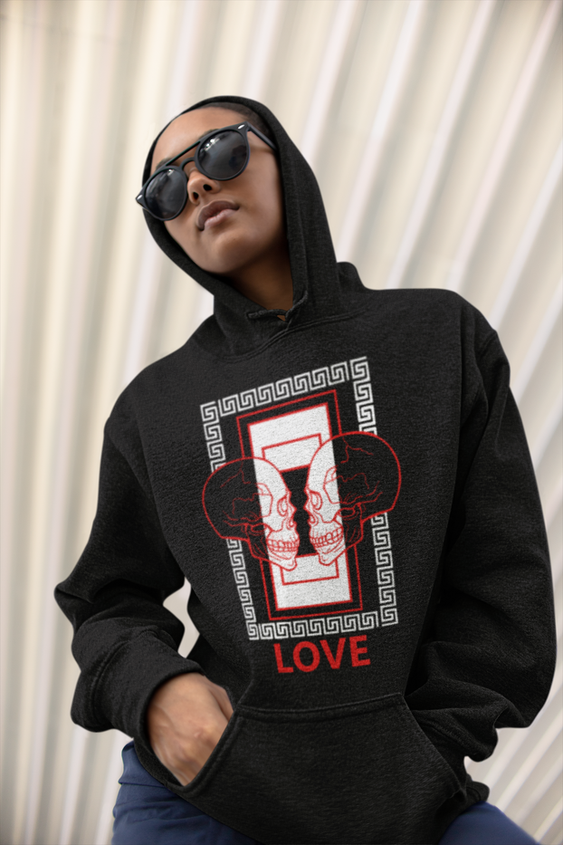 Download Love Two Skulls Aesthetic Streetwear Unisex Hoodie - nerdyroom