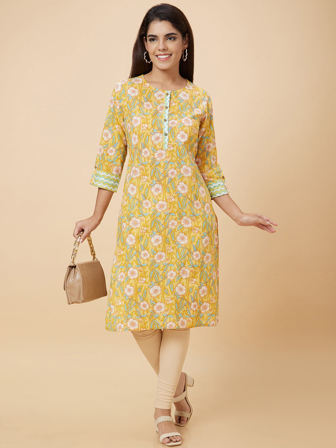 Globus Women Yellow Printed Straight Kurta – Globus Fashion