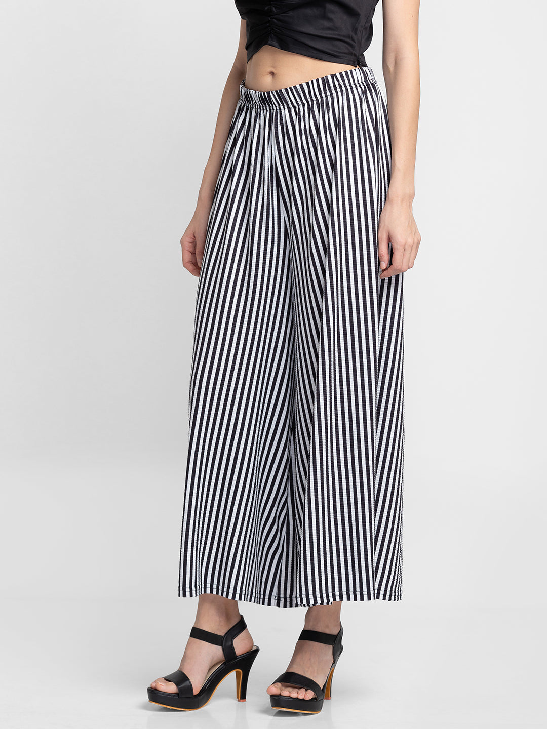 Topshop high waist stripe print flared trouser with front pockets in green   ASOS