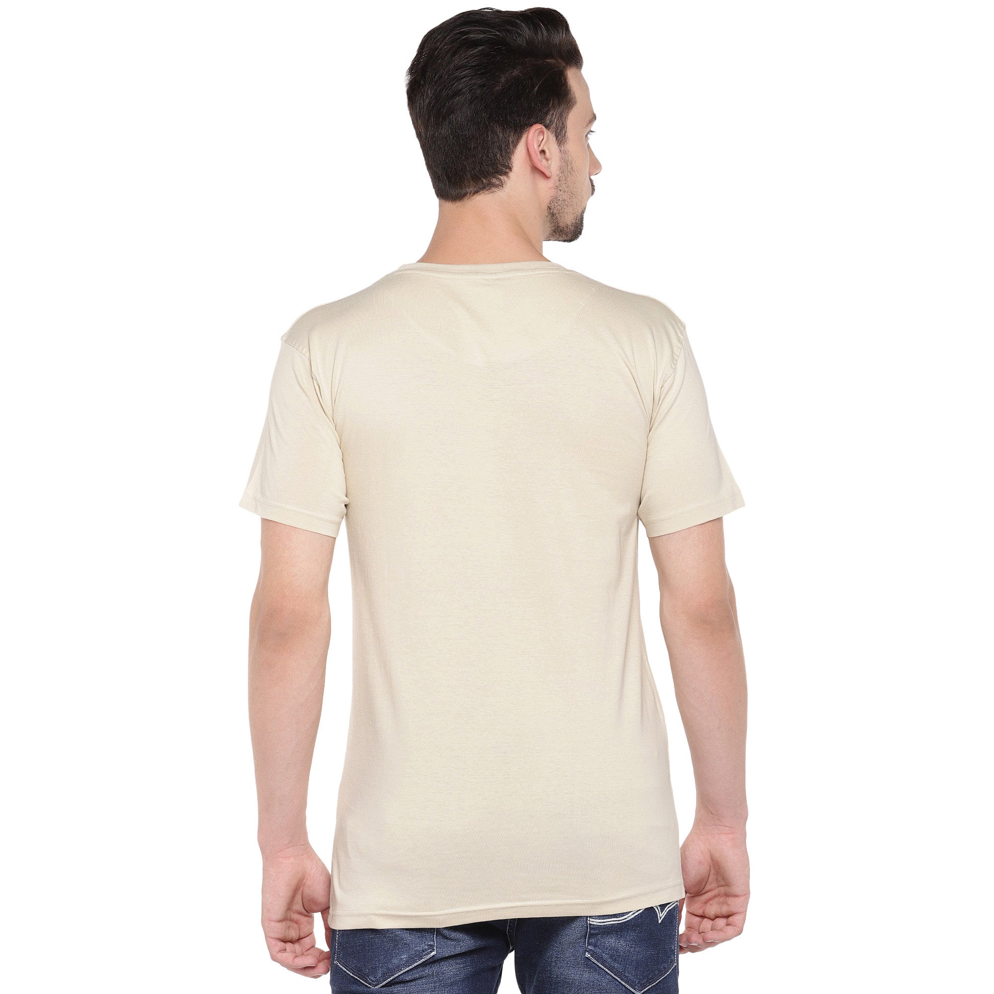 Men Cream-Coloured Printed Round Neck T-shirt-3