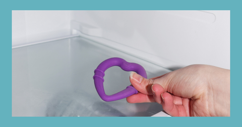 Gummee Heart Teething Ring in fridge