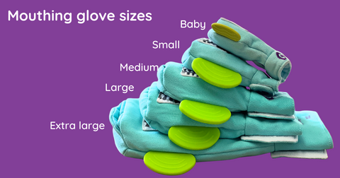 Image shows a range of different sized sensory mouthing gloves
