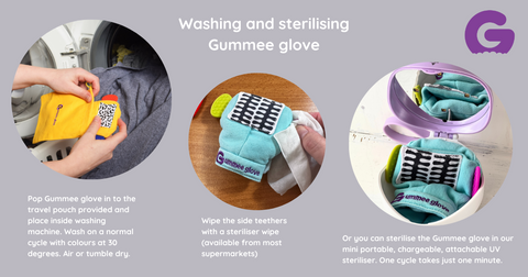 Gummee glove being put into the washing machine