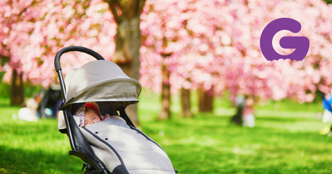 Baby in pushchair in shade
