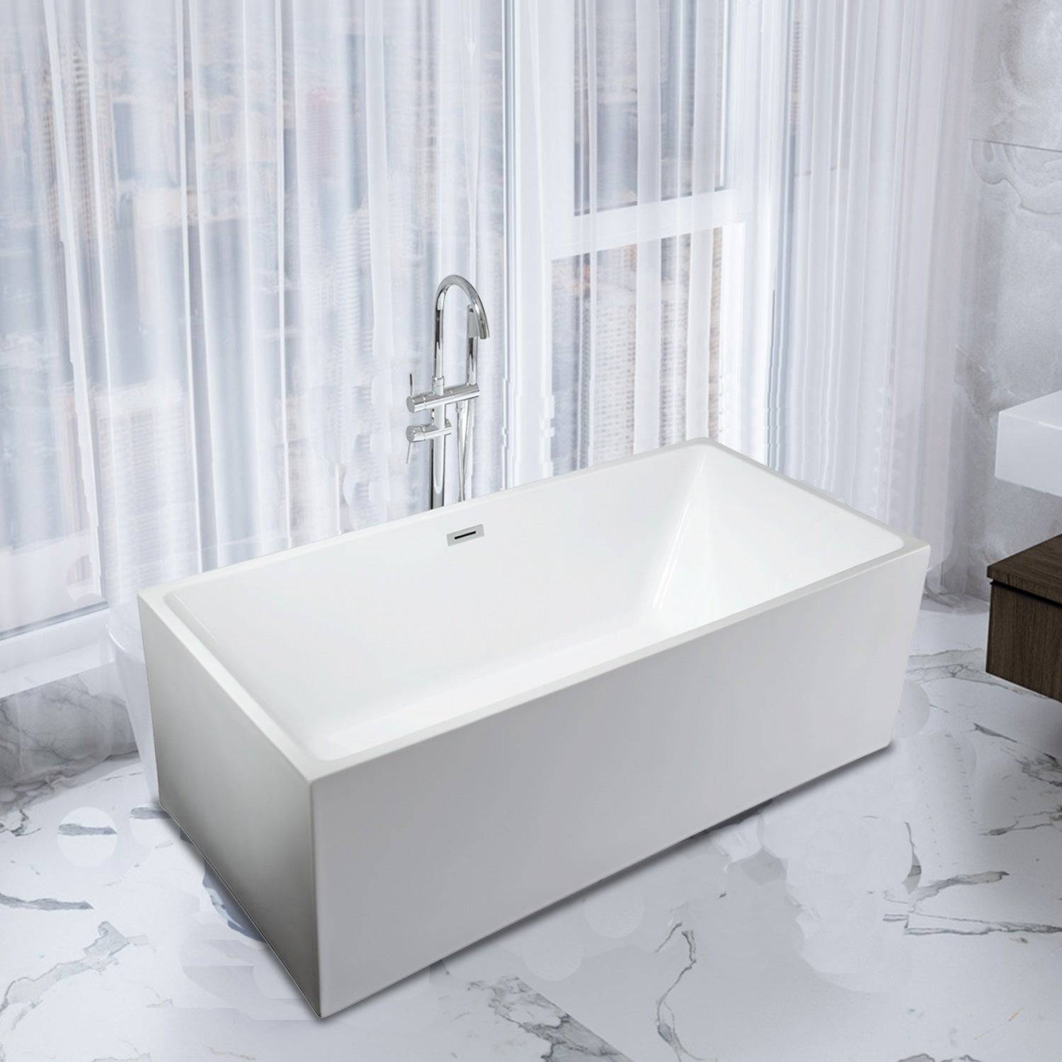 Venetio 57 inch Acrylic Freestanding Soaking Bathtub Square Shape Gloss ...