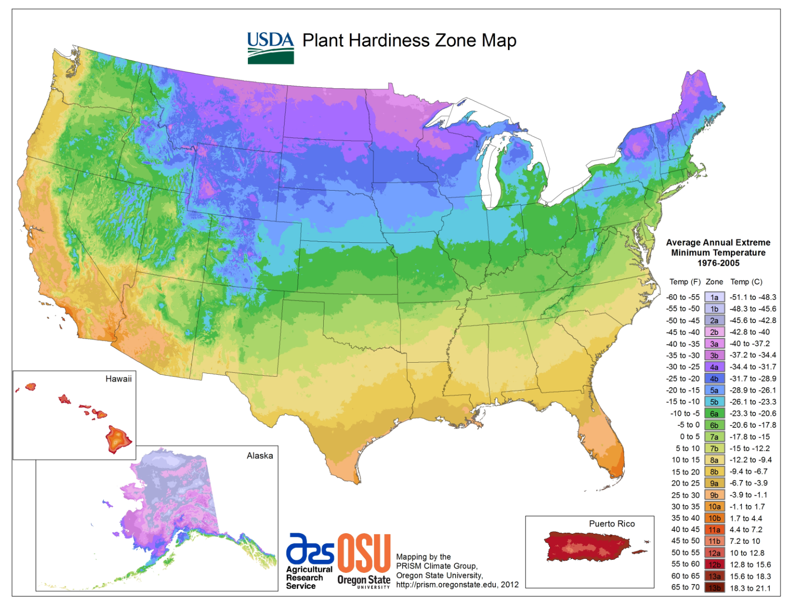 2012 UDSA Plant Hardiness Zone Map