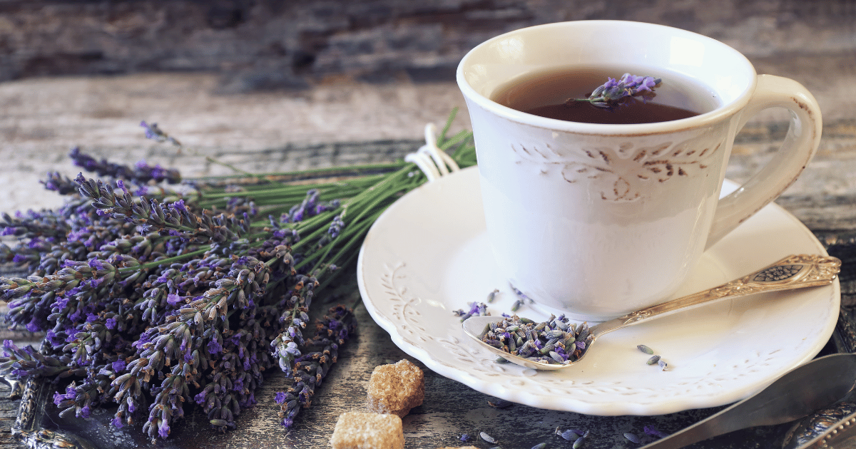 Lavender tea and bunch of lavender