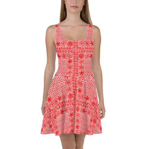 red lace ñanduti skater dress