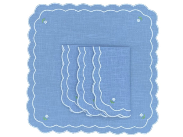 Blue Dotted White Linen Placemat, Set of 4