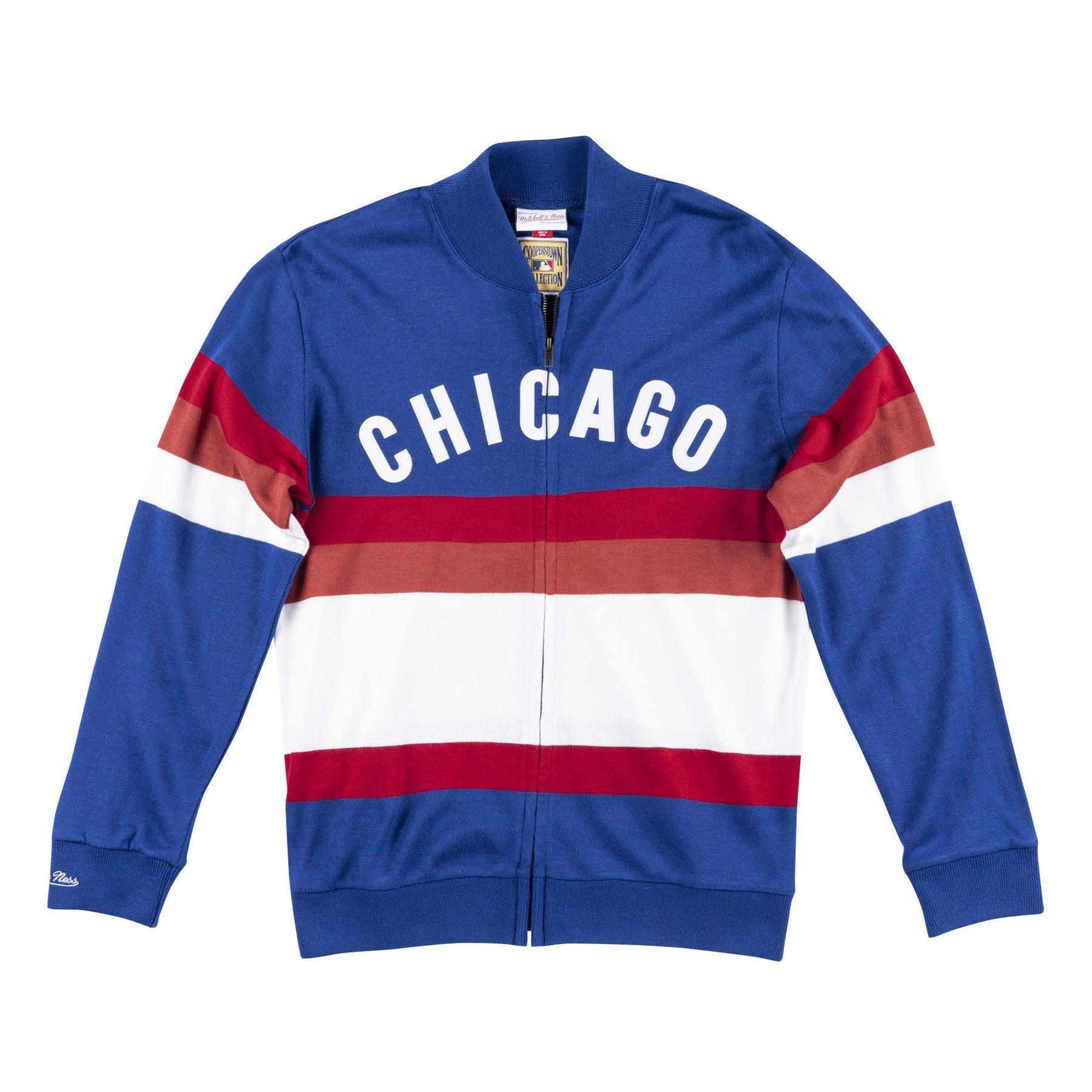 CHICAGO CUBS MITCHELL & NESS MEN'S RETRO BLOCK STRIPE ZIP UP