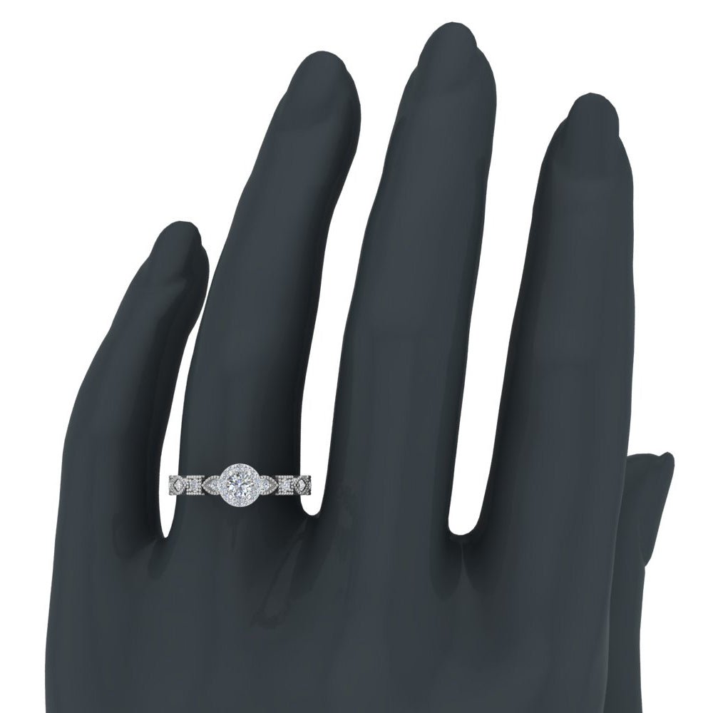 Round Brilliant Halo Diamond Engagement Rings for Women Stackable Marquee-Square Design 18K Gold 0.50 carat Glitz Design (G,VS)
