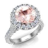 Engagement Rings for Women Round Cut Pink Morganite Diamond Halo Rings 14K Gold 4.30 carat Glitz Design (G,SI) - White Gold