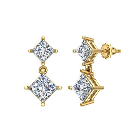 Glitz Design Princess Cut Drop Two stone Diamond Dangle Earrings 14K ...