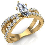 GIA certified Marquise Cut Diamond Engagement Ring for Women X cross split shank 18K Gold 1.75 carat - Yellow Gold