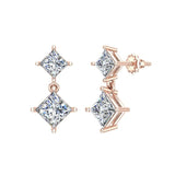 Princess Cut Drop Two stone Diamond Dangle Earrings 14K Gold-I,I1 - Rose Gold