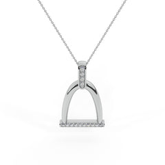 Horse Stirrup Diamond Charm Necklace for Women White Gold