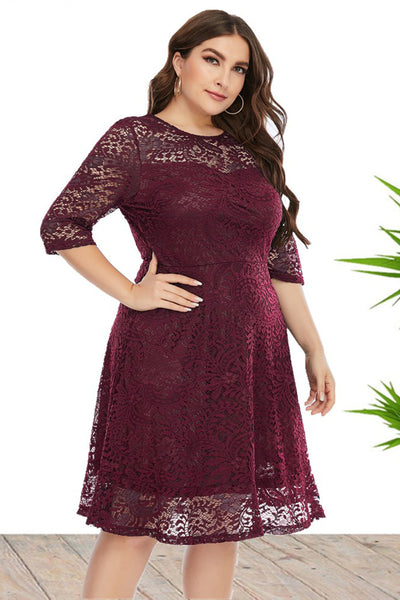 Zapaka Burgundy Lace Dress A-line Midi Lace Formal Mother Dress