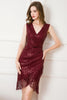 Load image into Gallery viewer, Burgundy Sequins Cocktail Dress with Fringes