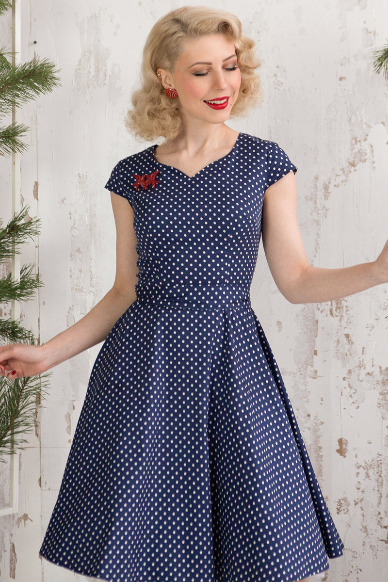 Zapaka Women 1950s Vintage Navy V Neck White Polka Dots Swing Retro ...