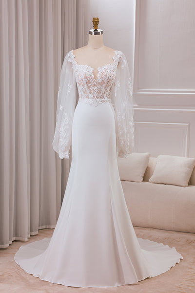 ZAPAKA Women Simple White Wedding Dress Spaghetti Straps Ivory Satin A-line  Prom Dress – Zapaka CA