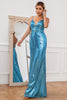 Load image into Gallery viewer, Mermaid Spaghetti Straps Blue Sequins Long Prom Dress