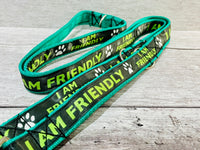 I am Friendly - Dog Collar - Black on Green