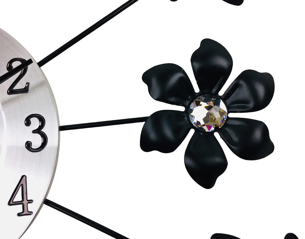 Black Metal Flower Design Wall Clock 50cm