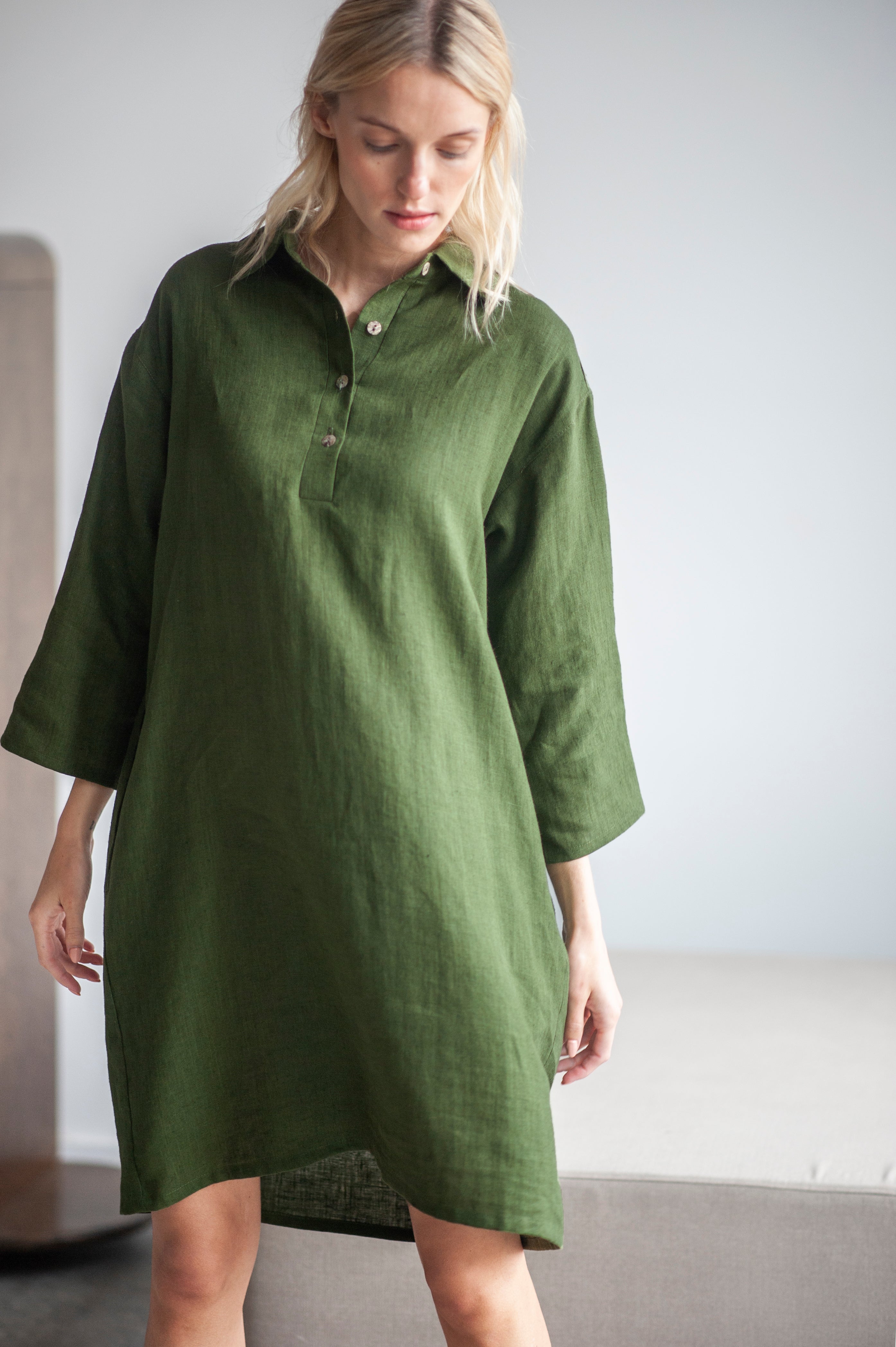 Dark green Linen Shirt Dress – Sand Snow Linen