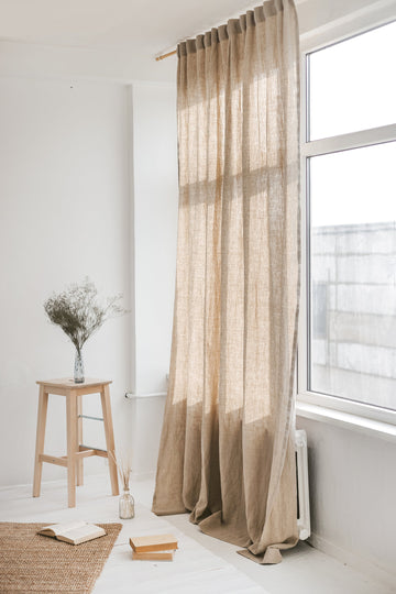 87/ 220 cm width Natural Striped Linen Curtain – Sand Snow Linen