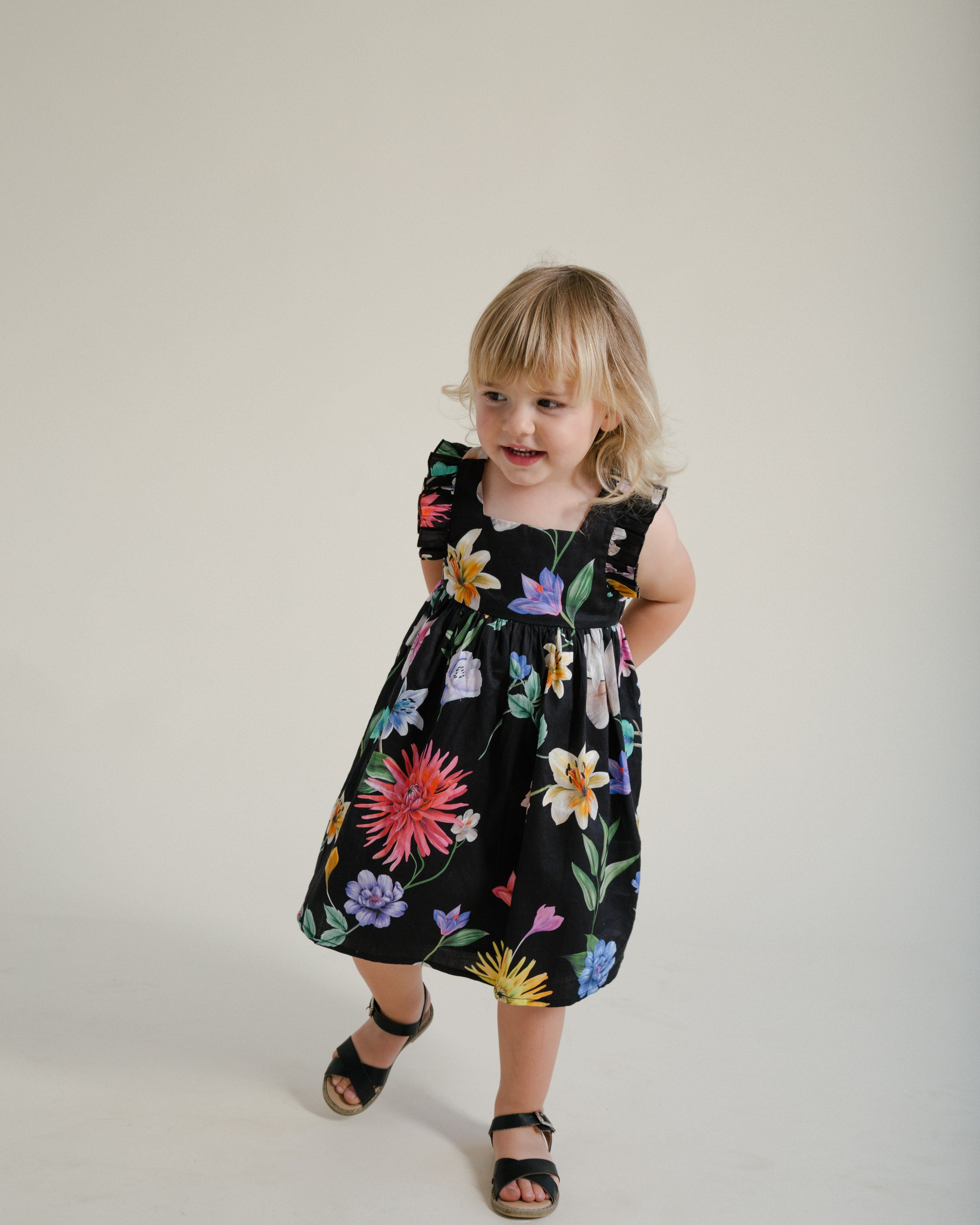 Girl's Willa Dress - Black Floral - Cella  Flo product image