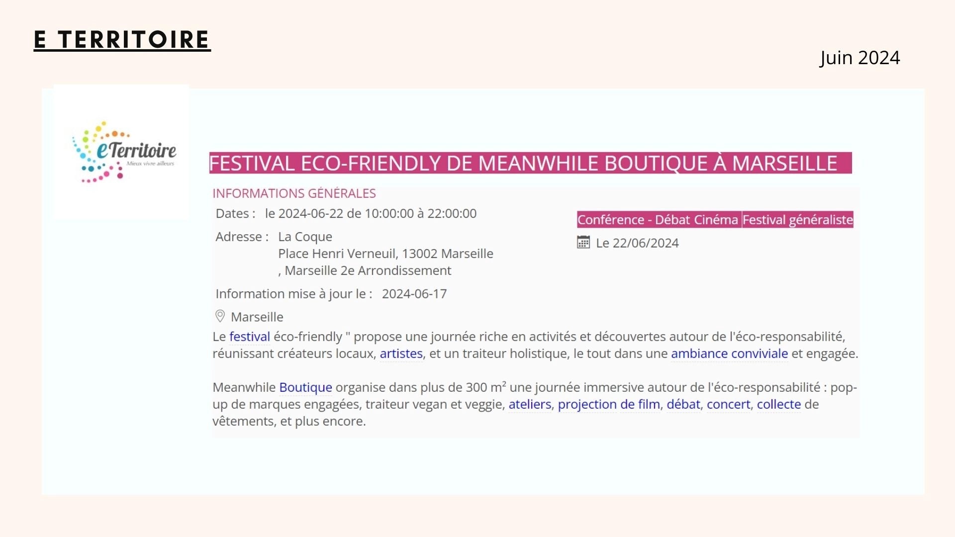 retombées de meanwhile boutique dans E Territoire