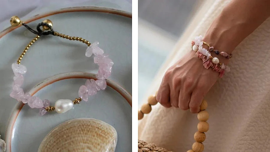 Bracelet perles quartz rose