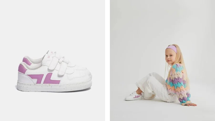 Chaussures véganes pour enfant blanches et lila