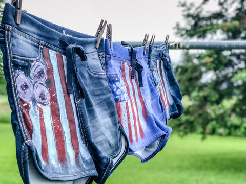 Flag shorts painted with DIY Paint