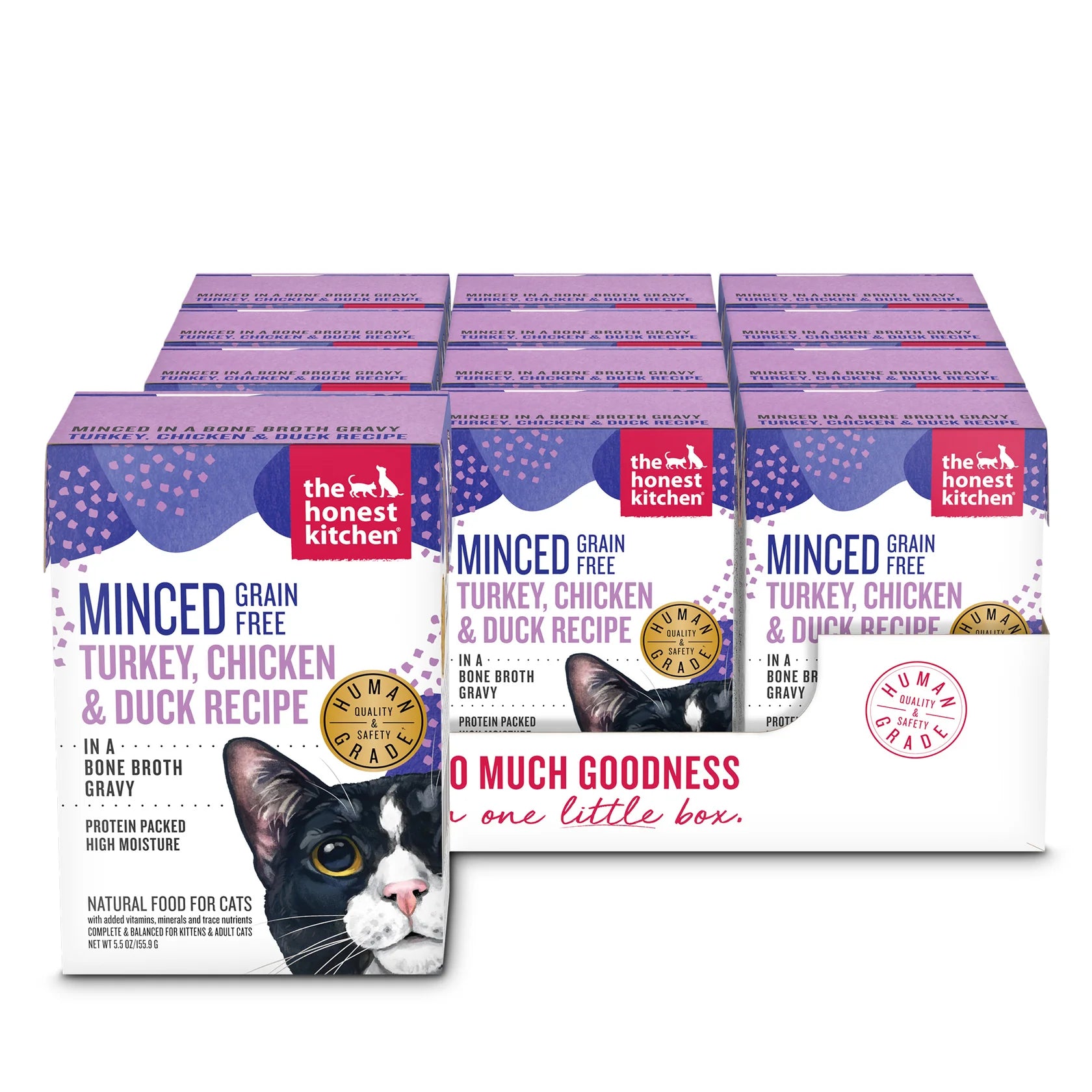 The Honest Kitchen CAT Minced Turkey, Chicken & Duck Recipe in Bone Broth Gravy 12/5.5 oz Carton