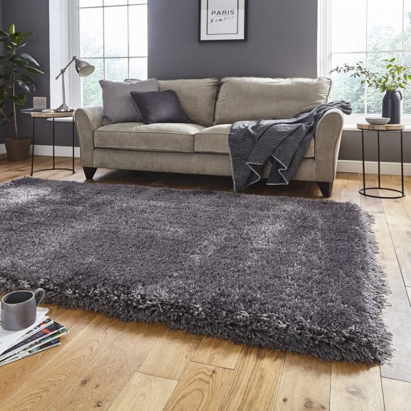 An image of Montana Colourful shaggy Modern Rugs 150 x 230cm / Dark Grey