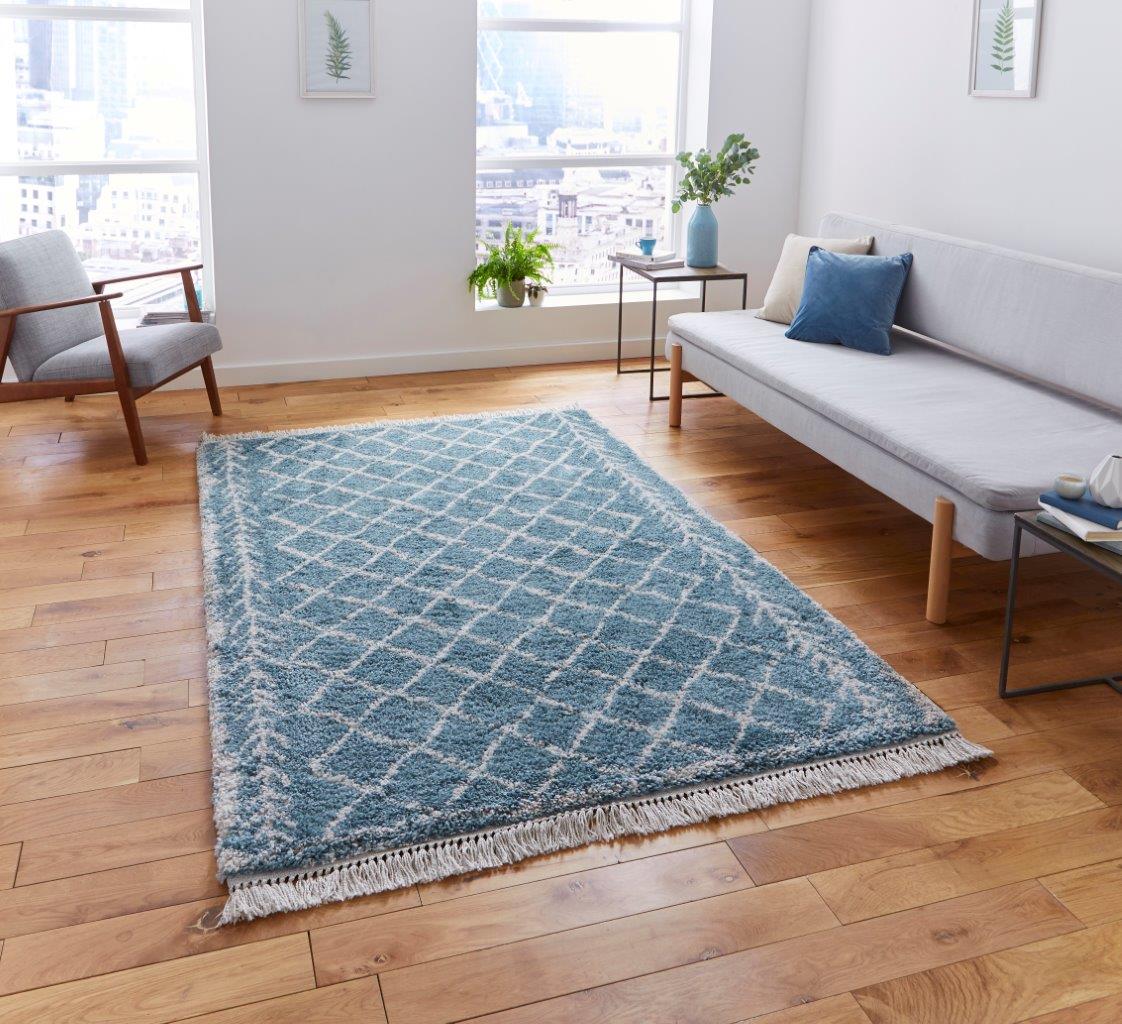 An image of Boho 7043 Shaggy Modern Rug 120 x 170cm / Blue