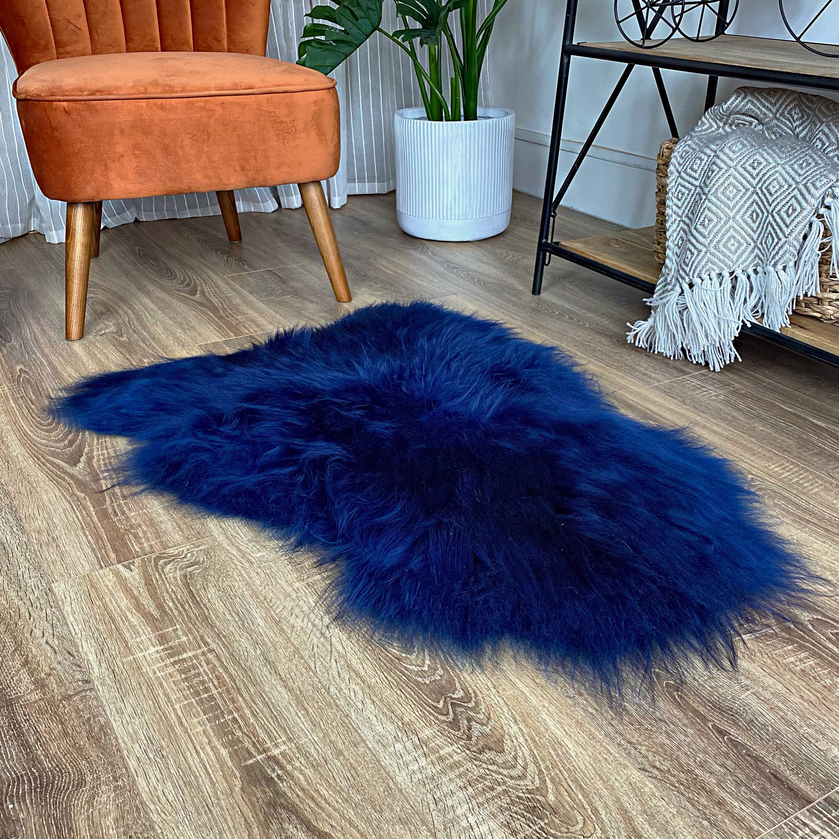 An image of Icelandic Sheepskin Rug Navy Blue (Single)