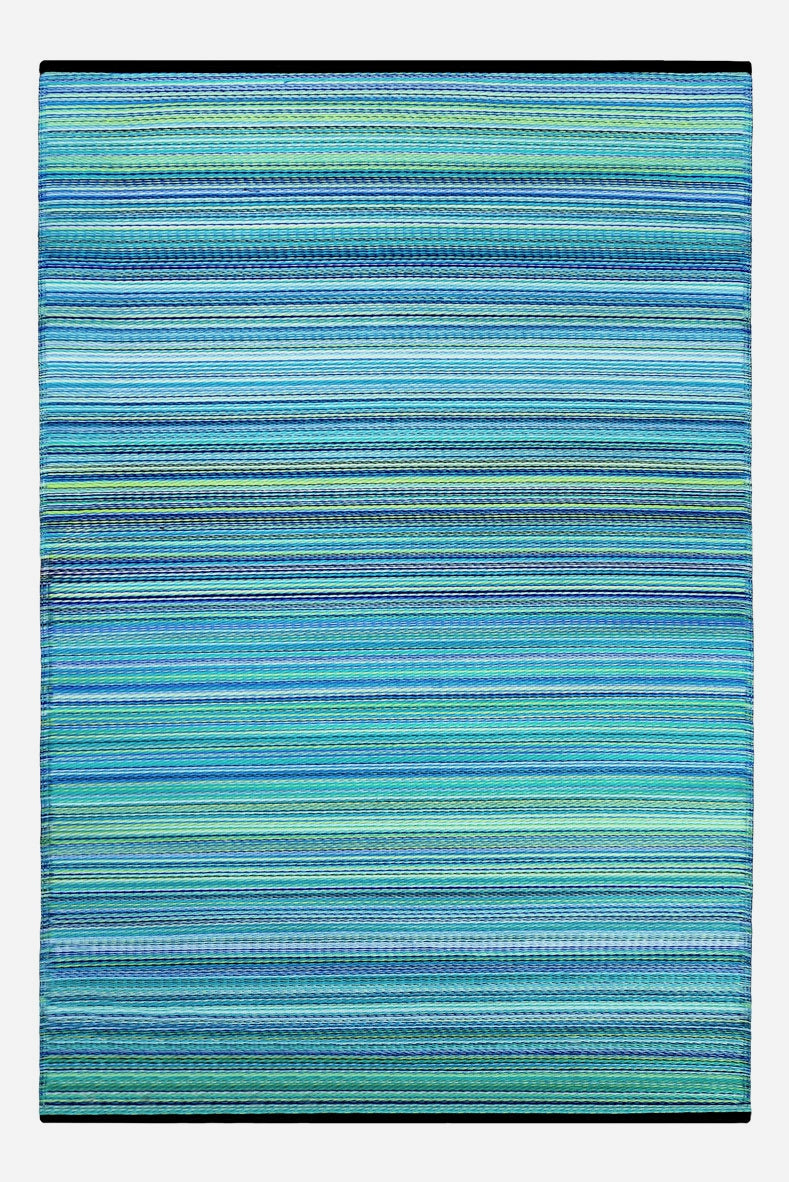 An image of Weaver Turquoise Striped Recycled Indoor & Outdoor Rug 90 x 150cm / Turquoise