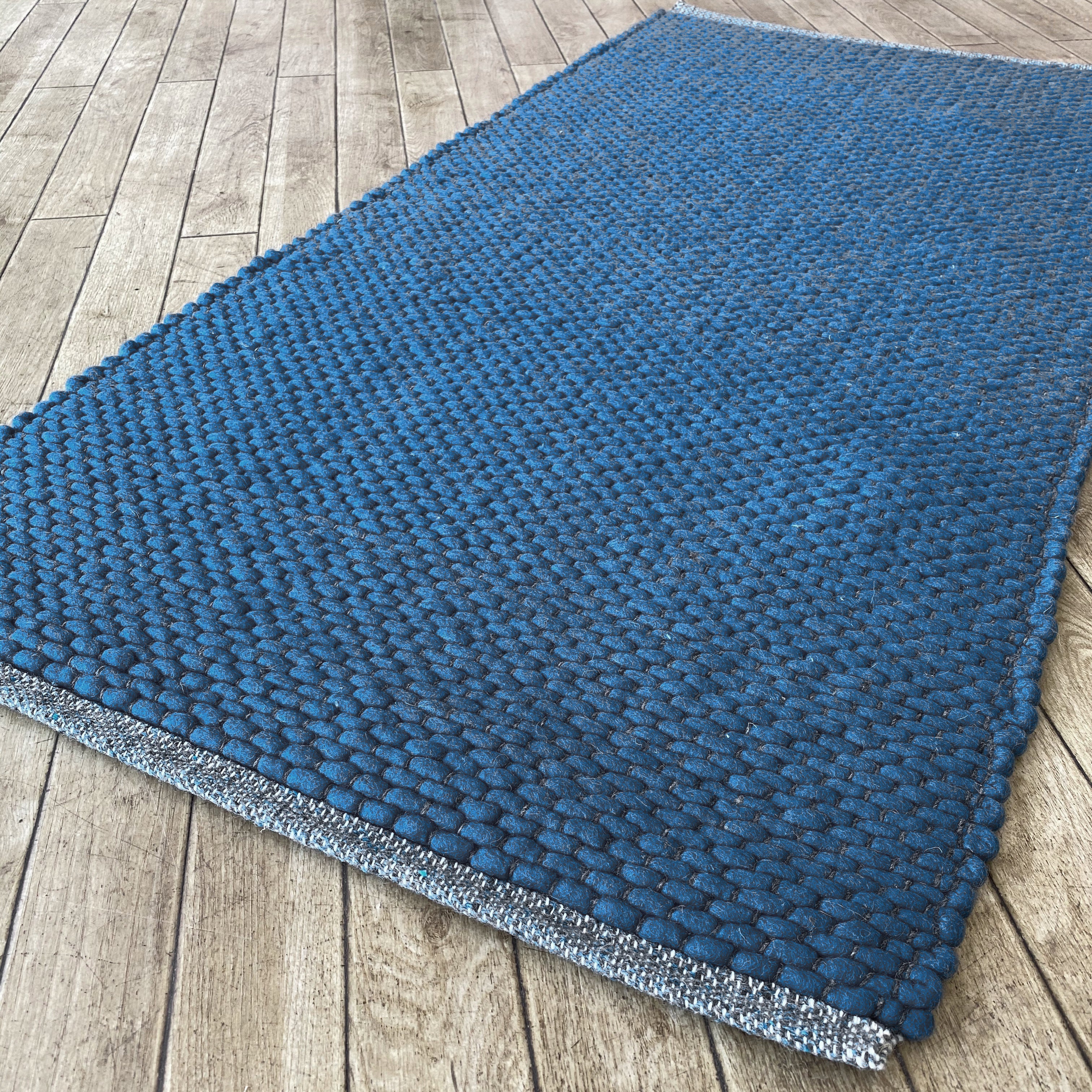 An image of Hermes Hand Woven Wool Rug Thick Loom - Blue 160 x 230cm