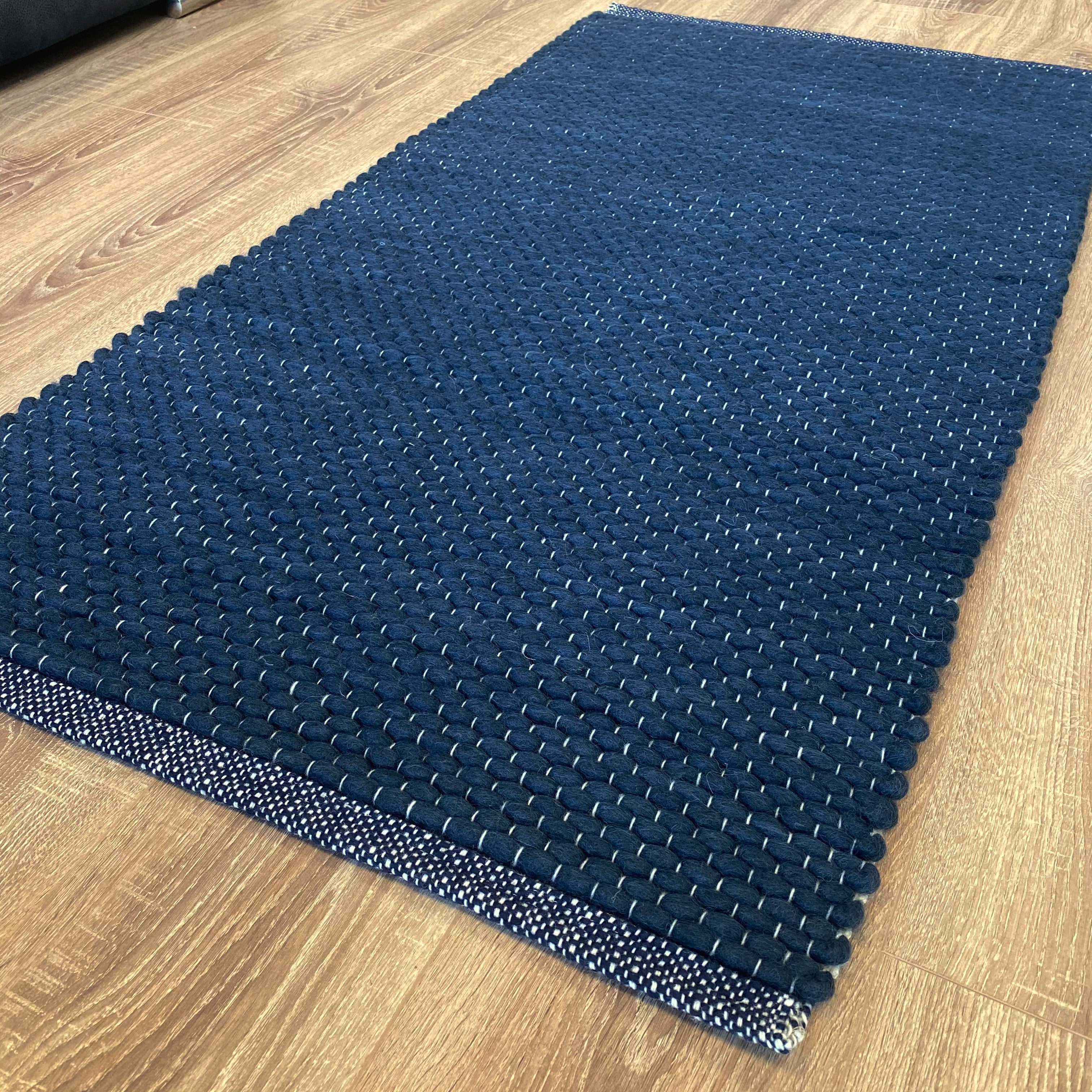 An image of Hermes Hand Woven Wool Rug Thick Loom - Deep Blue 160x230cm