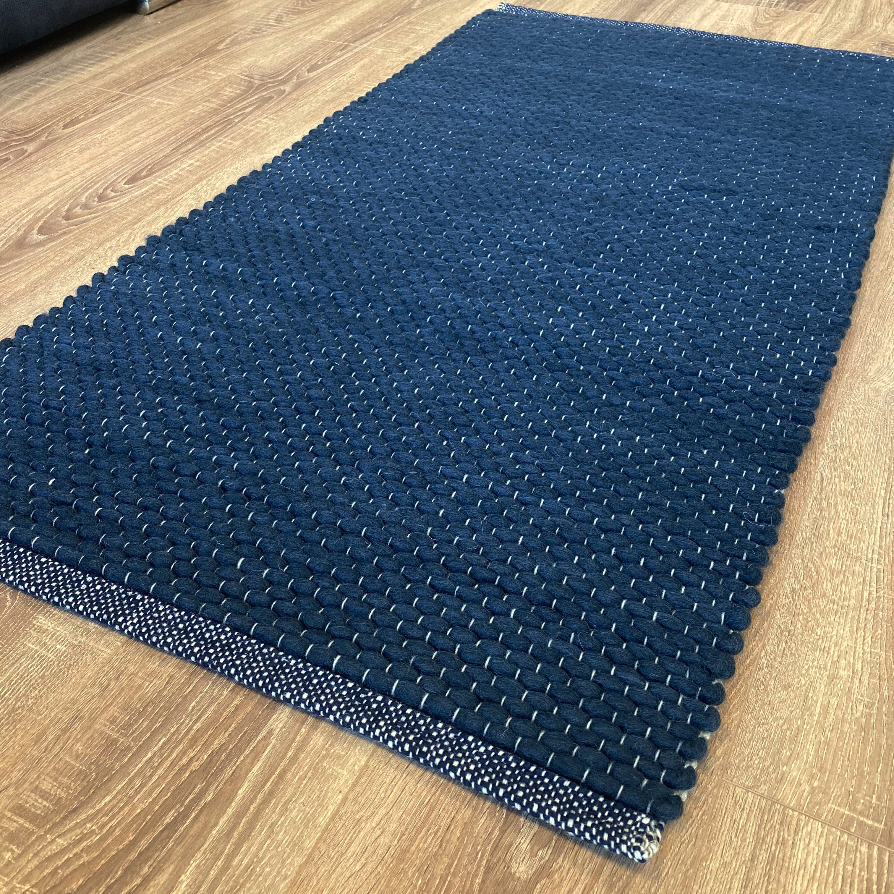 An image of Hermes Hand Woven Wool Rug Thick Loom - Deep Blue 120x180cm