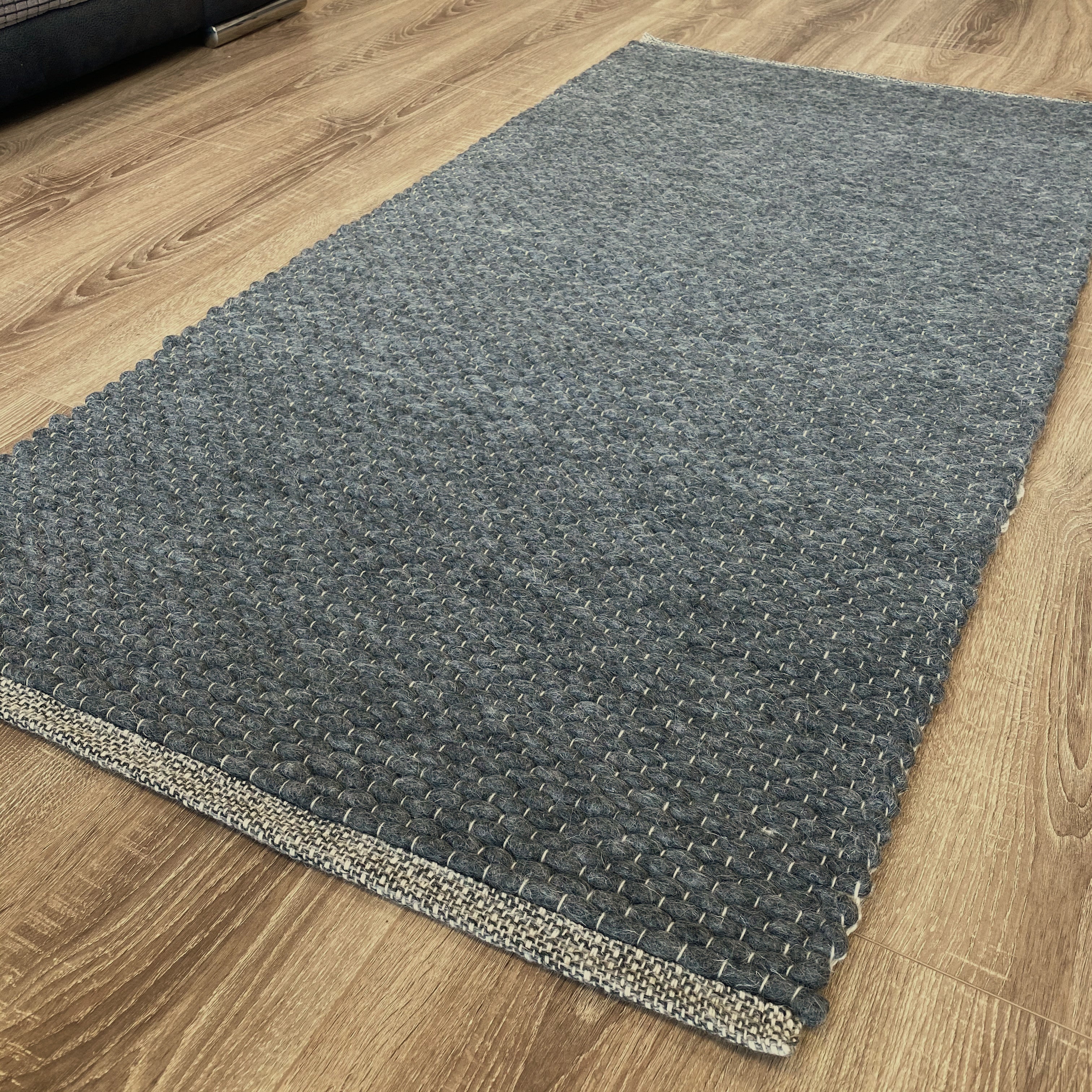 An image of Hermes Hand Woven Wool Rug Thick Loom - Dark Grey 70x140cm