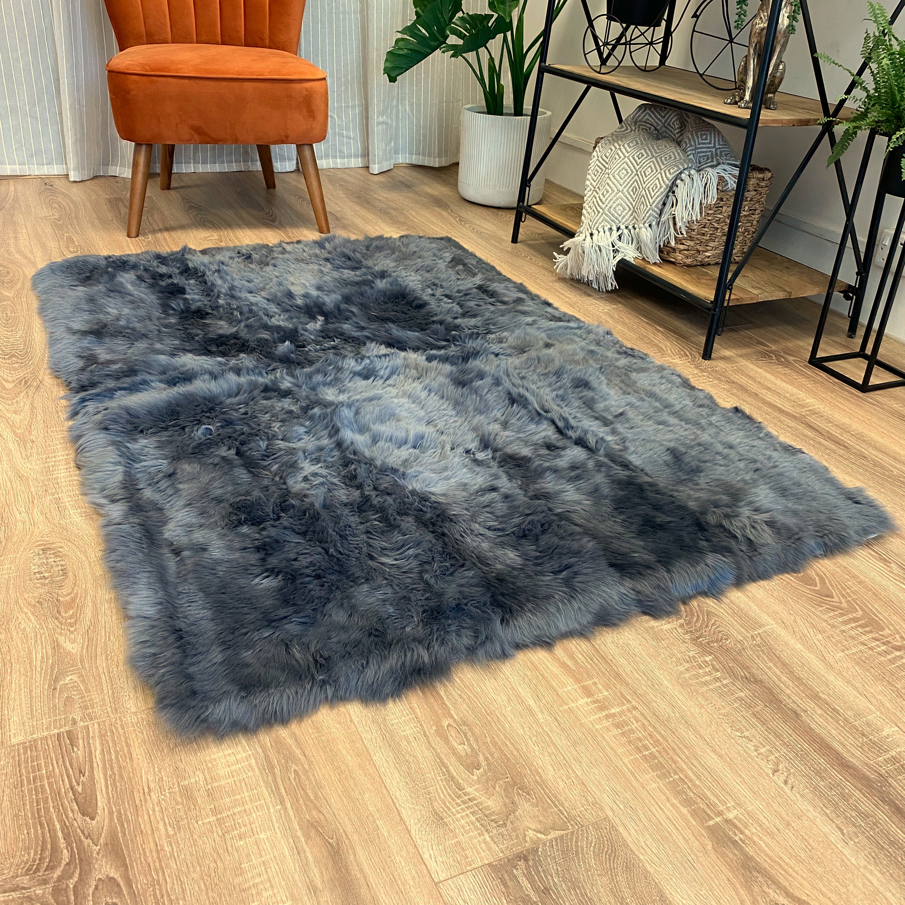 An image of Rectangular Lined Charcoal Sheepskin Rug 200 x 140cm