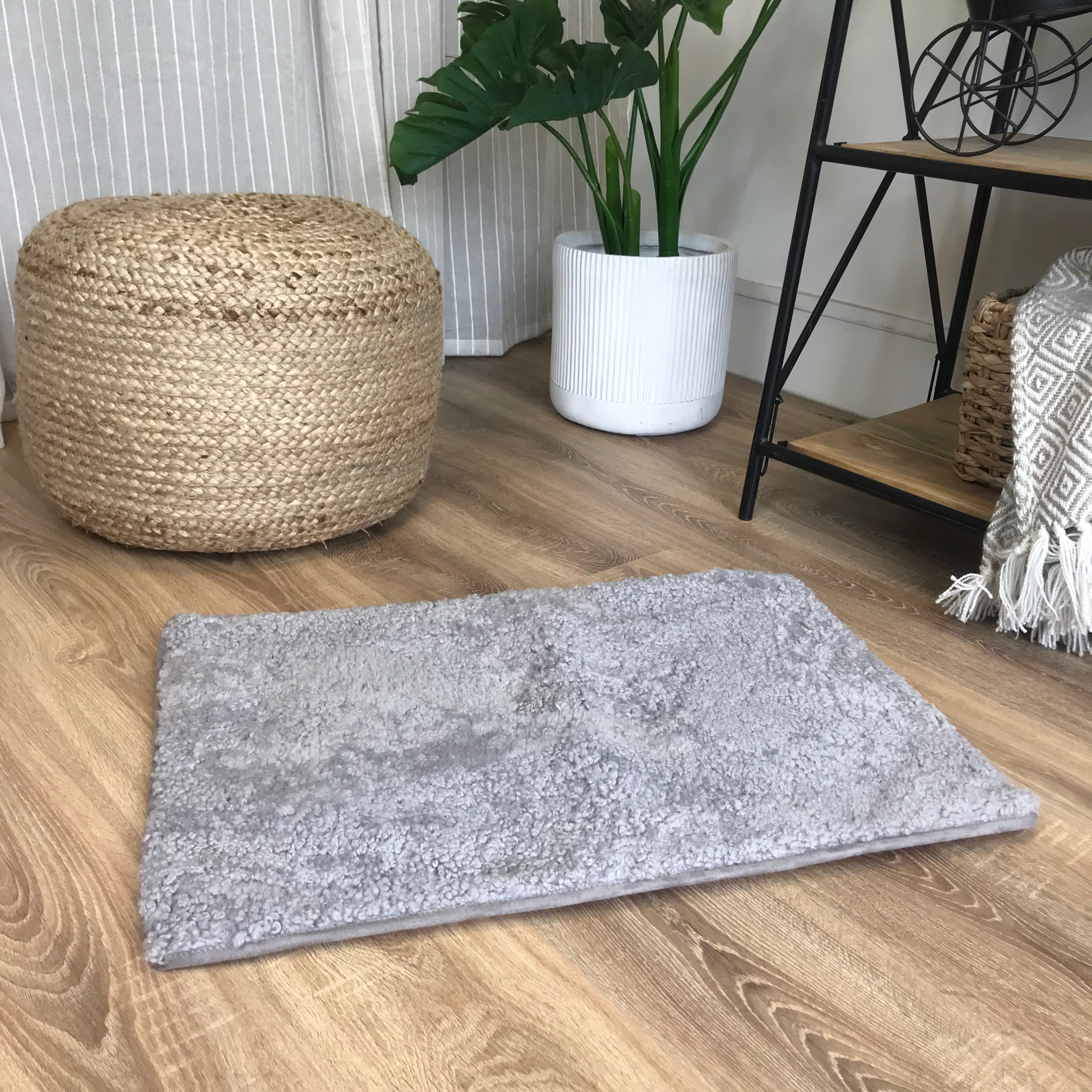 An image of Grey Rectangular Sheepskin Pet Rug Small