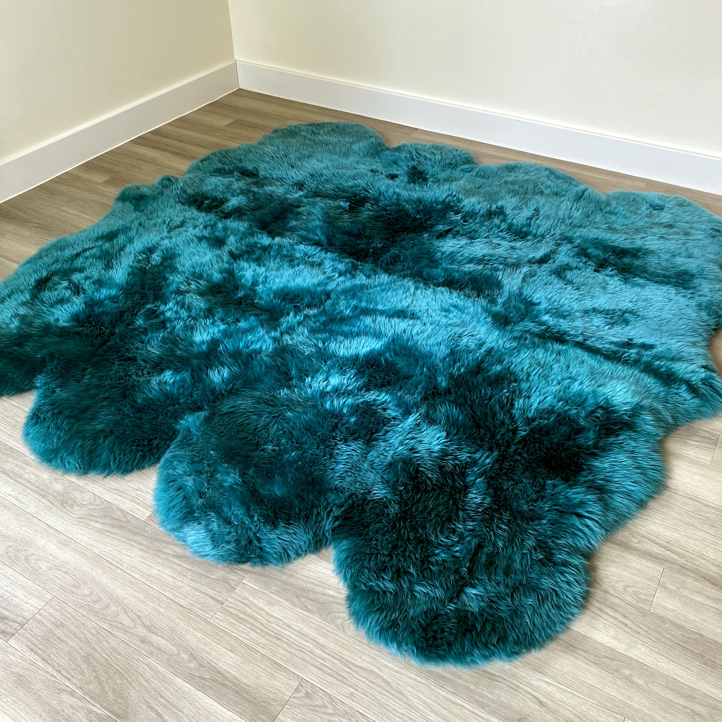 An image of Teal Sheepskin Rug (Octo)